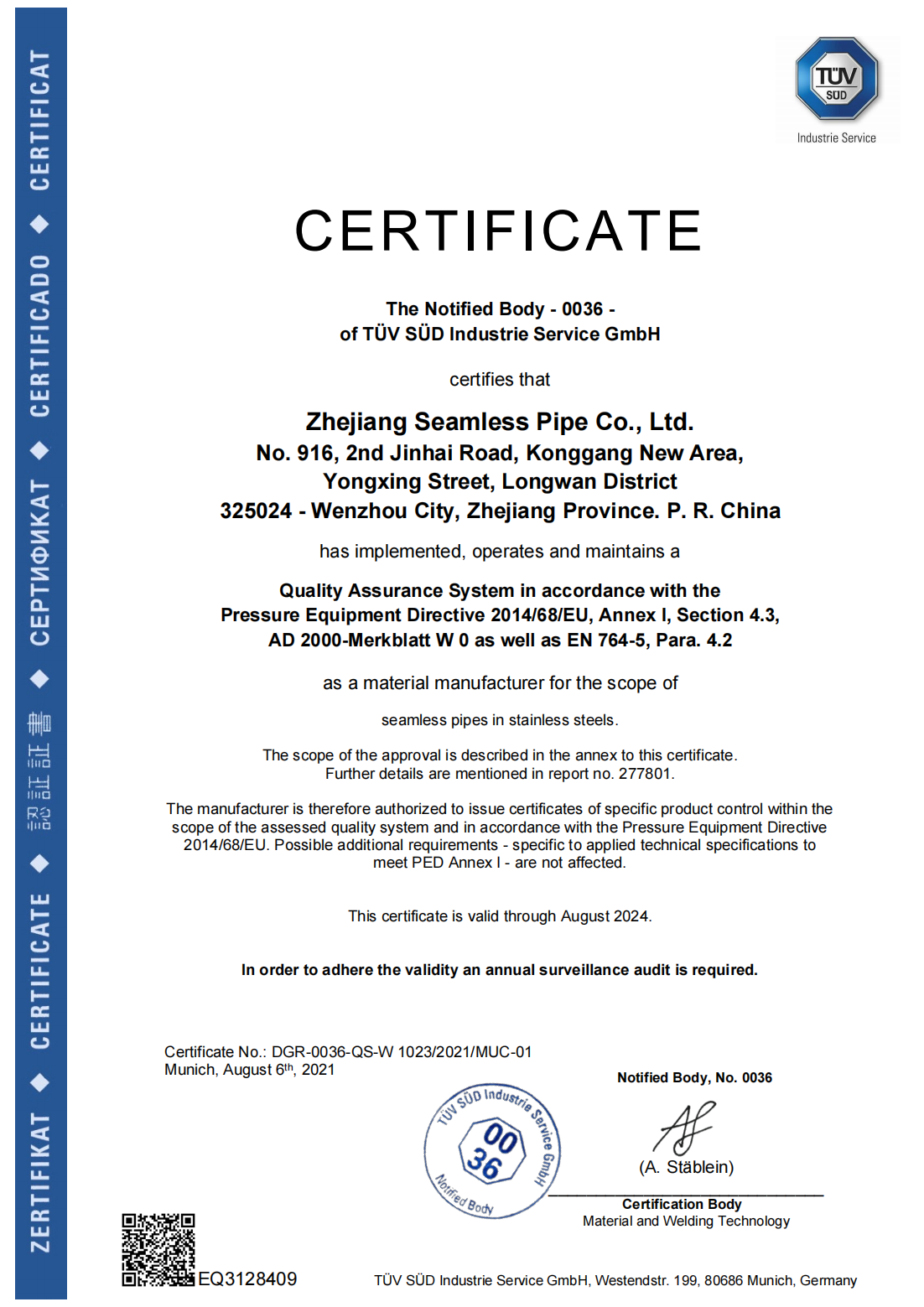 Certificado W0+PED_Tubo Sem Costura Zhejiang_2021_v01